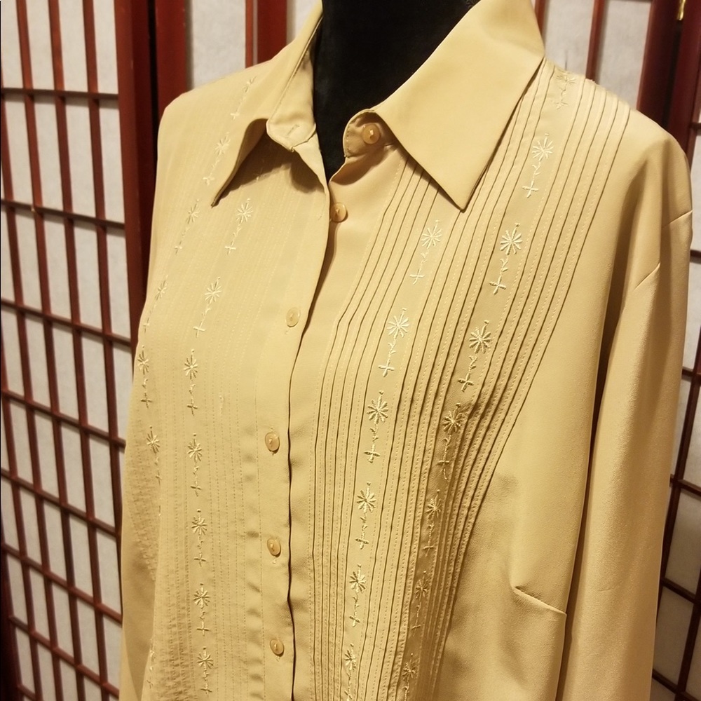 Taupe pleated with embroidered blouse-B120